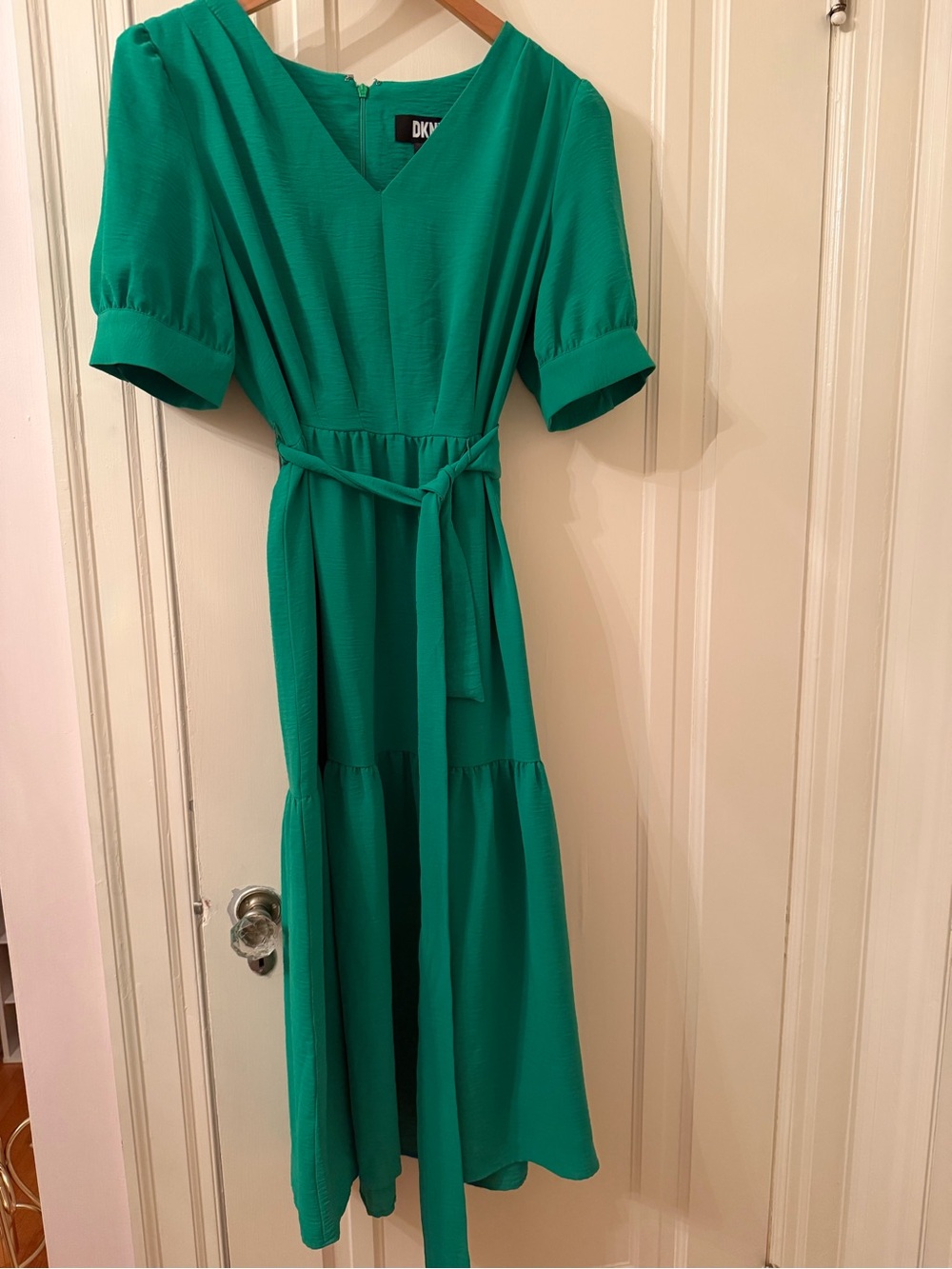 DKNY Emerald Green V-Neck Maxi Dress with Tie Waist (EUC)